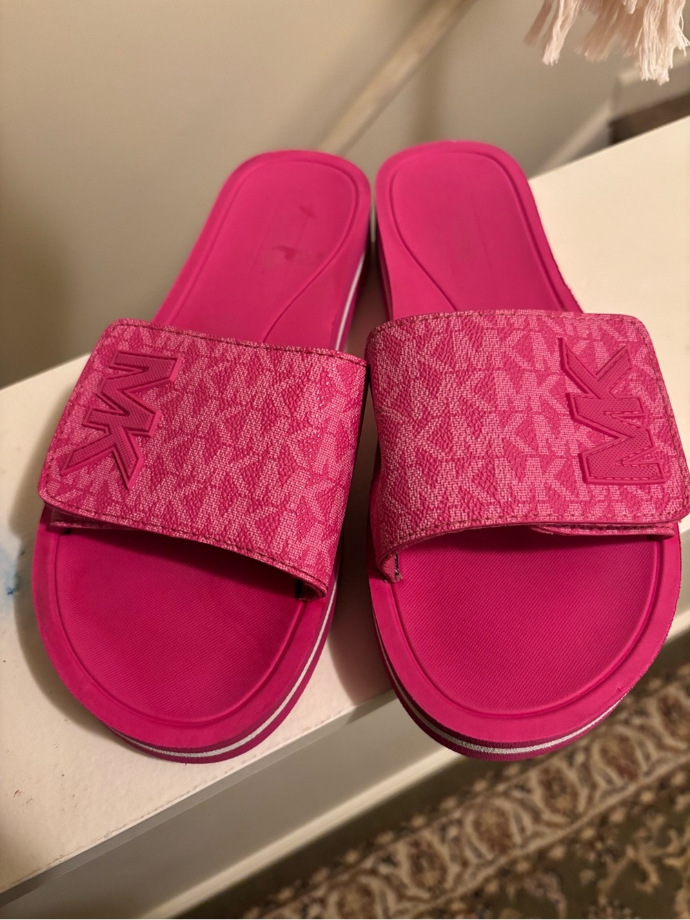 Michael Kors Fuchsia Logo Slide Sandals